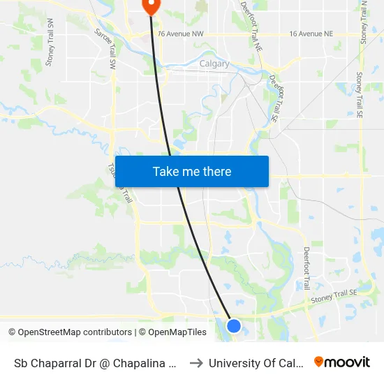 Sb Chaparral Dr @ Chapalina Wy SE to University Of Calgary map