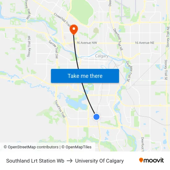 Southland Lrt Station Wb to University Of Calgary map