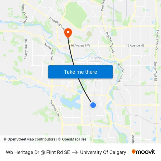 Wb Heritage Dr @ Flint Rd SE to University Of Calgary map