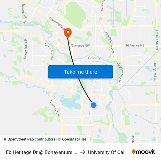 Eb Heritage Dr @ Bonaventure Dr SE to University Of Calgary map