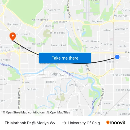 Eb Marbank Dr @ Marlyn Wy NE to University Of Calgary map