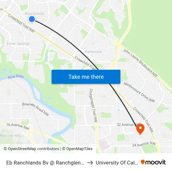 Eb Ranchlands Bv @  Ranchglen Dr NW to University Of Calgary map