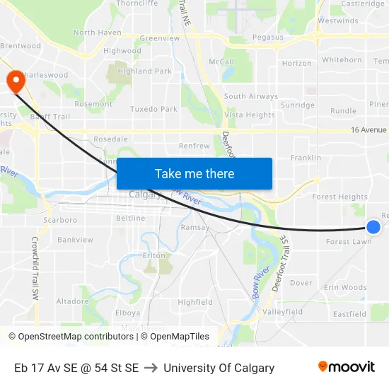 Eb 17 Av SE @ 54 St SE to University Of Calgary map