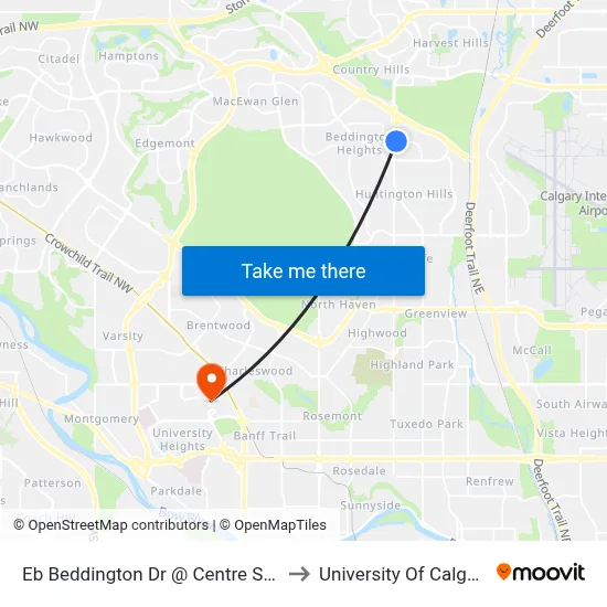 Eb Beddington Dr @ Centre St N to University Of Calgary map