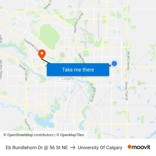 Eb Rundlehorn Dr @ 56 St NE to University Of Calgary map