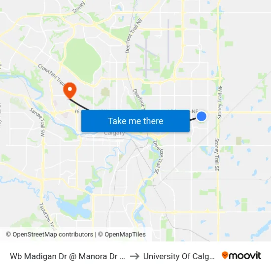 Wb Madigan Dr @ Manora Dr NE to University Of Calgary map