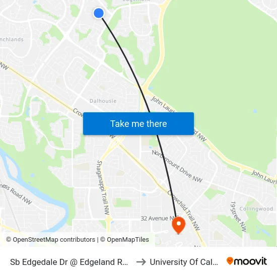 Sb Edgedale Dr @ Edgeland Rd NW to University Of Calgary map