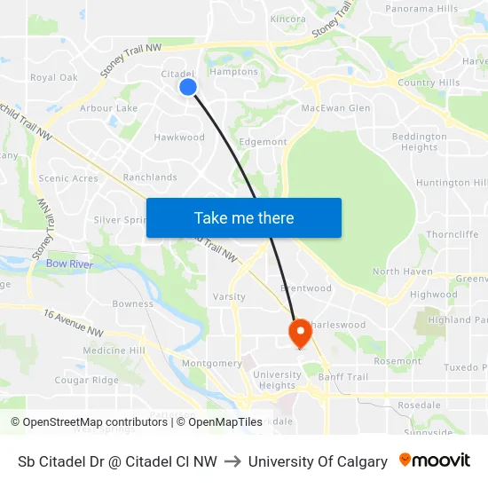 Sb Citadel Dr @ Citadel Cl NW to University Of Calgary map