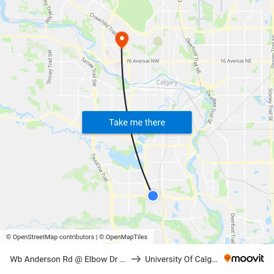 Wb Anderson Rd @ Elbow Dr SW to University Of Calgary map