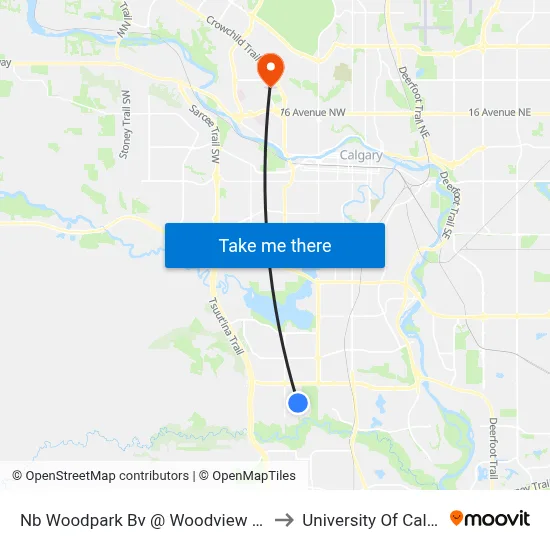 Nb Woodpark Bv @ Woodview Dr SW to University Of Calgary map