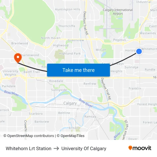 Whitehorn Lrt Station to University Of Calgary map