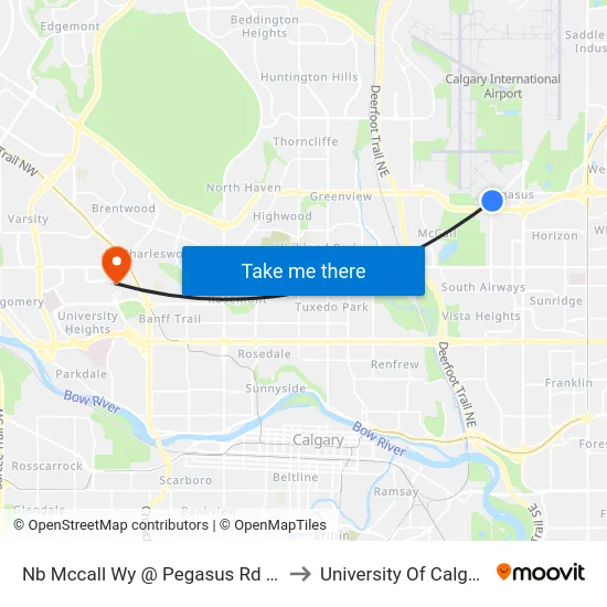 Nb Mccall Wy @ Pegasus Rd NE to University Of Calgary map