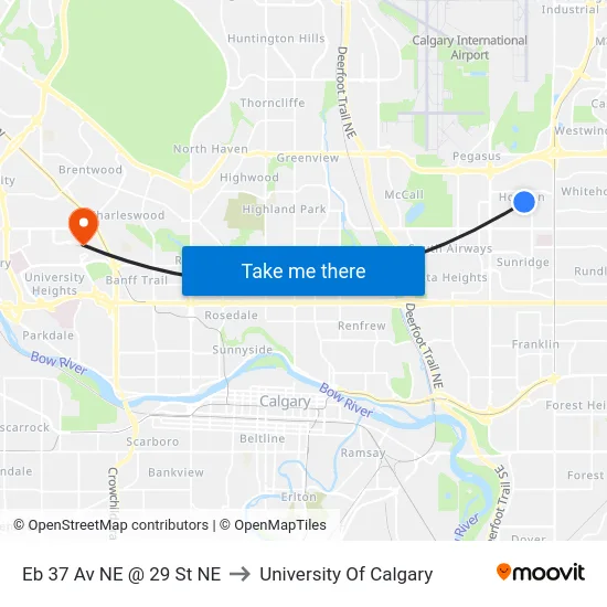 Eb 37 Av NE @ 29 St NE to University Of Calgary map