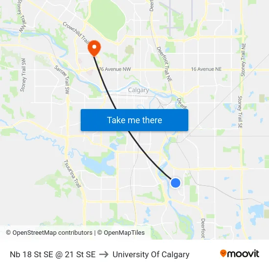 Nb 18 St SE @ 21 St SE to University Of Calgary map