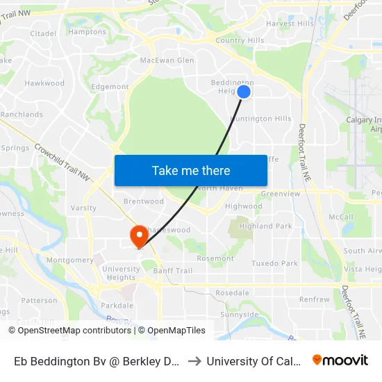 Eb Beddington Bv @ Berkley Dr NW to University Of Calgary map