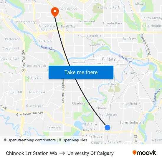 Chinook Lrt Station Wb to University Of Calgary map