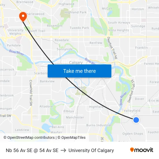 Nb 56 Av SE @ 54 Av SE to University Of Calgary map