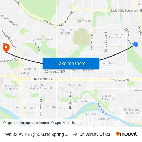 Wb 32 Av NE @ S. Gate Spring Gardens to University Of Calgary map