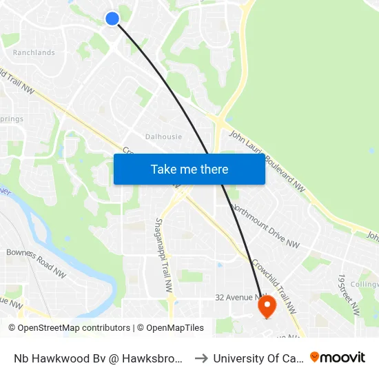 Nb Hawkwood Bv @ Hawksbrow Rd NW to University Of Calgary map