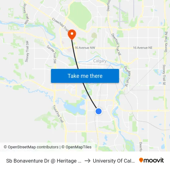 Sb Bonaventure Dr @ Heritage Dr SE to University Of Calgary map