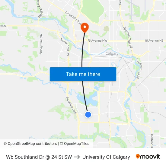 Wb Southland Dr @ 24 St SW to University Of Calgary map