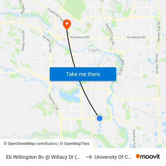 Eb Willingdon Bv @  Willacy Dr (W. Leg) SE to University Of Calgary map
