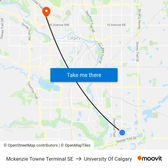 Mckenzie Towne Terminal SE to University Of Calgary map