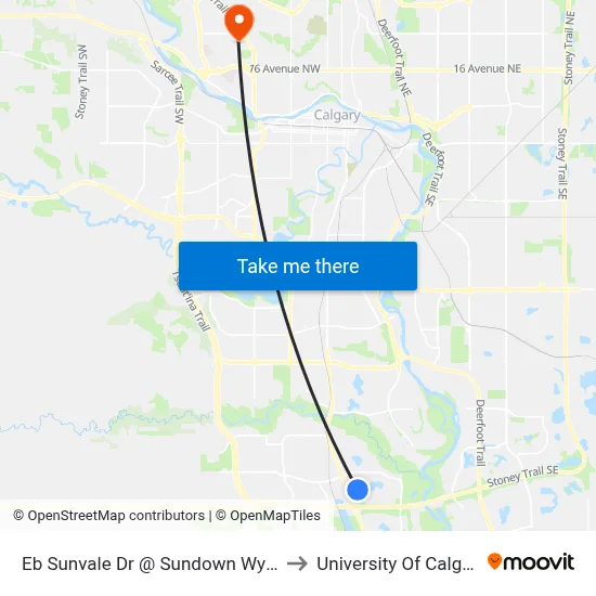 Eb Sunvale Dr @ Sundown Wy SE to University Of Calgary map