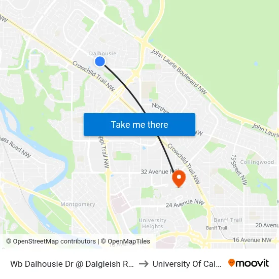 Wb Dalhousie Dr @ Dalgleish Rd NW to University Of Calgary map