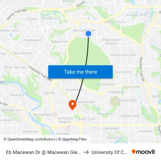 Eb Macewan Dr @ Macewan Glen Wy NW to University Of Calgary map