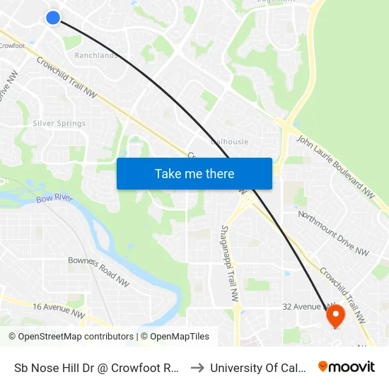 Sb Nose Hill Dr @ Crowfoot Rd NW to University Of Calgary map