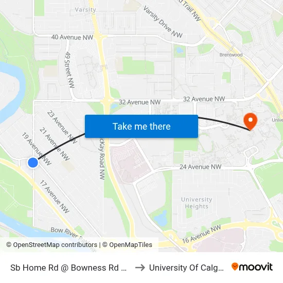 Sb Home Rd @ Bowness Rd NW to University Of Calgary map