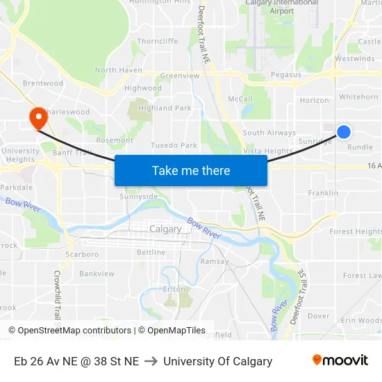 Eb 26 Av NE @ 38 St NE to University Of Calgary map