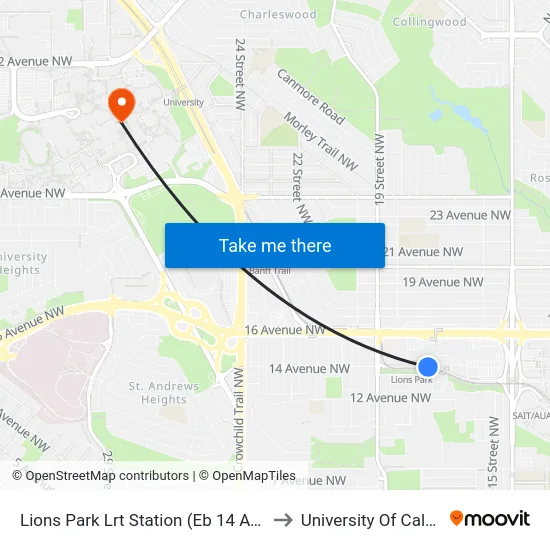Lions Park Lrt Station (Eb 14 Av Nw) to University Of Calgary map
