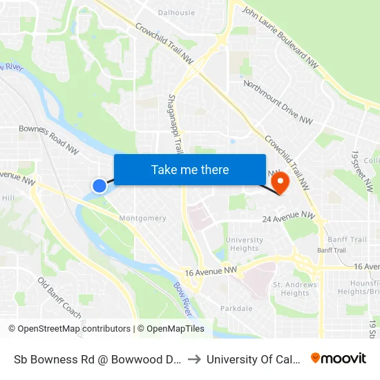 Sb Bowness Rd @ Bowwood Dr NW to University Of Calgary map