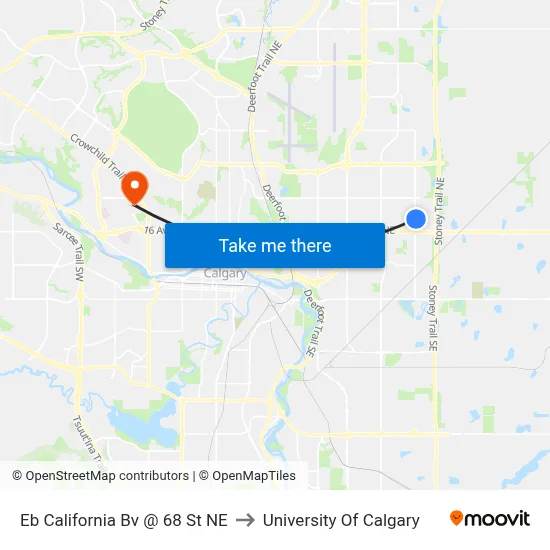 Eb California Bv @ 68 St NE to University Of Calgary map