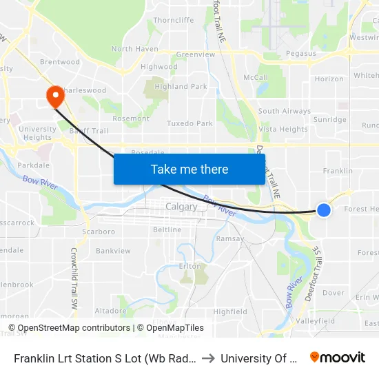Franklin Lrt Station S Lot (Wb Radcliffe Dr Se) to University Of Calgary map