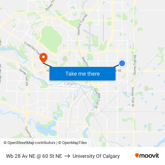 Wb 28 Av NE @ 60 St NE to University Of Calgary map