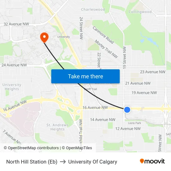 North Hill Station (Eb) to University Of Calgary map