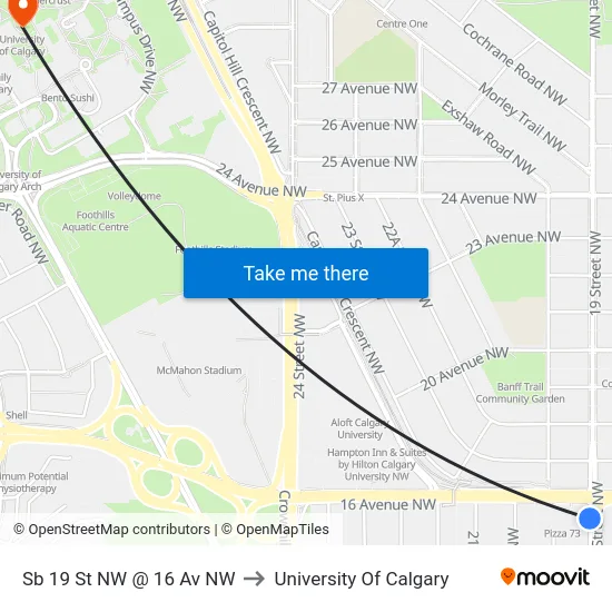 Sb 19 St NW @ 16 Av NW to University Of Calgary map