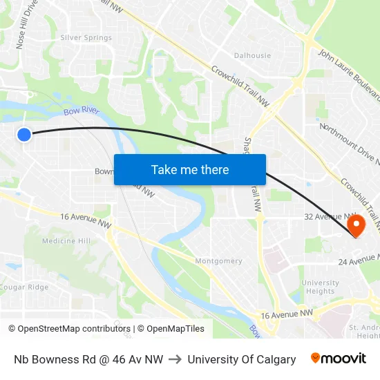 Nb Bowness Rd @ 46 Av NW to University Of Calgary map