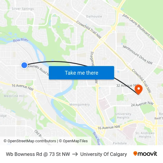 Wb Bowness Rd @ 73 St NW to University Of Calgary map