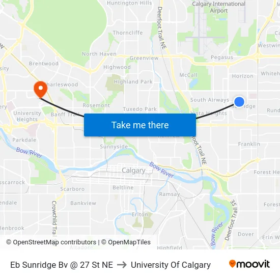 Eb Sunridge Bv @ 27 St NE to University Of Calgary map