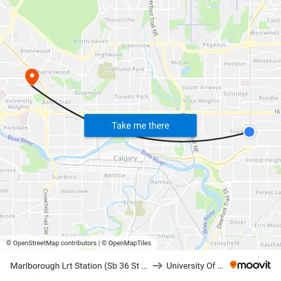Marlborough Lrt Station (Sb 36 St NE @ 8 Av Ne) to University Of Calgary map