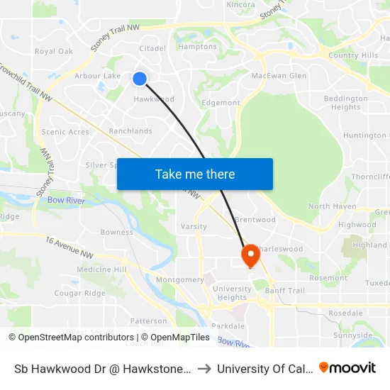 Sb Hawkwood Dr @ Hawkstone Dr NW to University Of Calgary map