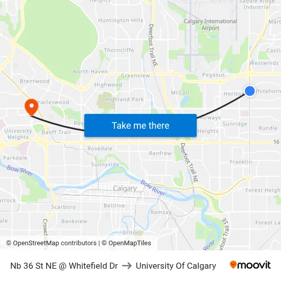 Nb 36 St NE @ Whitefield Dr to University Of Calgary map