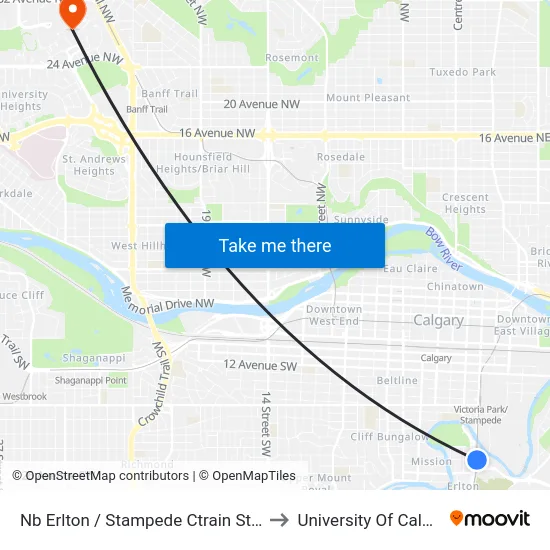 Nb Erlton / Stampede Ctrain Staion to University Of Calgary map