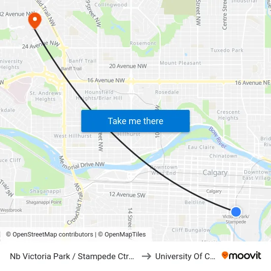 Nb Victoria Park / Stampede Ctrain Station to University Of Calgary map