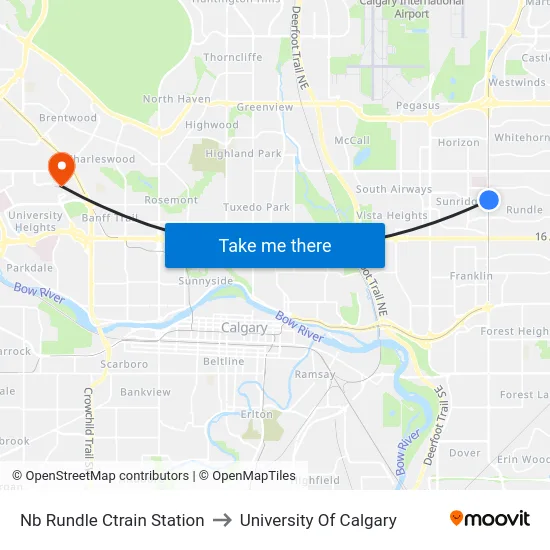 Nb Rundle Ctrain Station to University Of Calgary map