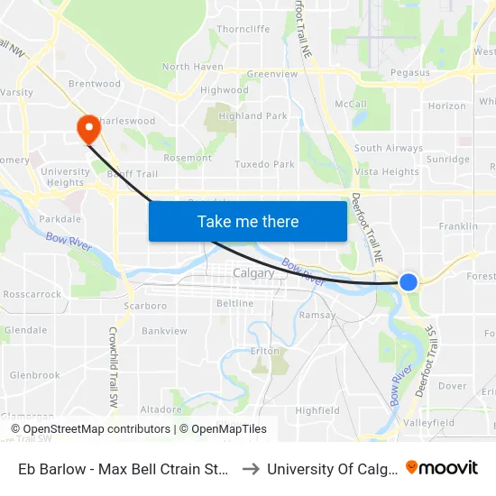 Eb Barlow - Max Bell Ctrain Station to University Of Calgary map